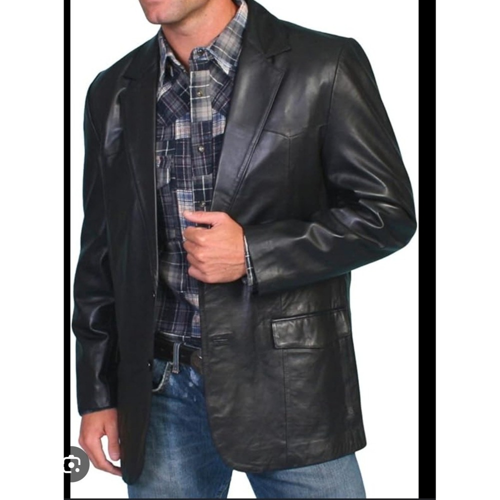 Scully Leather Black 42 Jacket Blazer Pockets Tailored Style Western Style - Picture 2 of 16